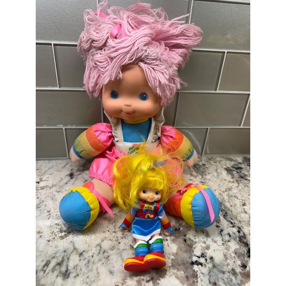 VTG lot Rainbow Brite 1983 Hallmark Plush Doll Toy Pink Outfit & Yarn Hair read